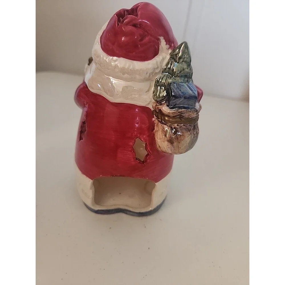 Santa Claus Tealight Votive Candle Holder Ceramic Star Cutouts Glitter 7